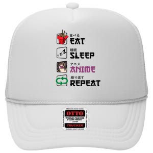 Eat Sleep Anime Repeat High Crown Mesh Back Trucker Hat