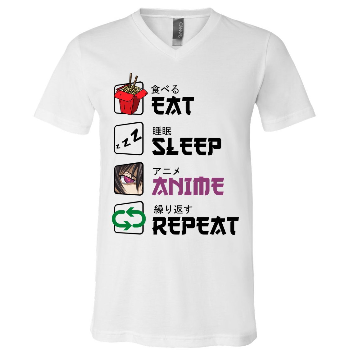 Eat Sleep Anime Repeat V-Neck T-Shirt