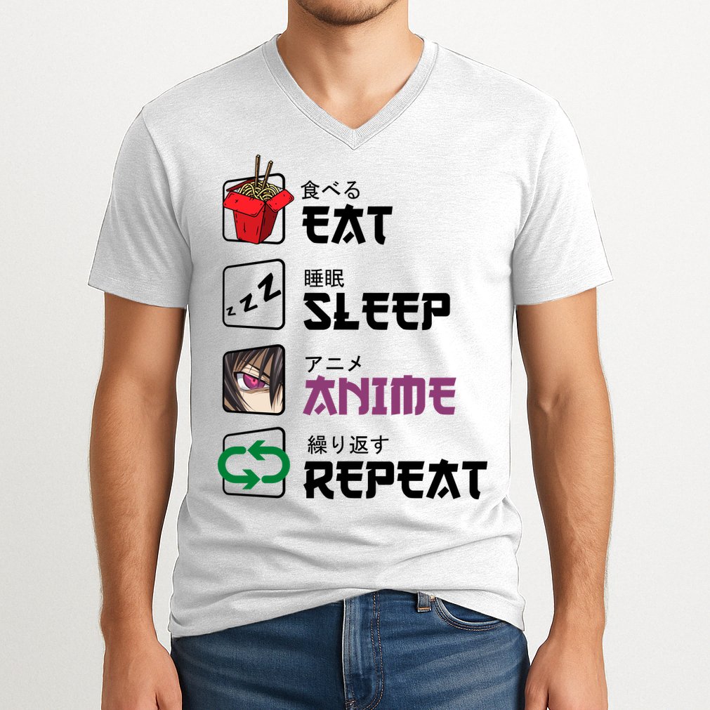 Eat Sleep Anime Repeat V-Neck T-Shirt