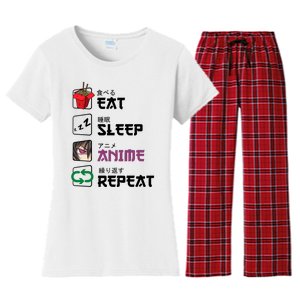 Eat Sleep Anime Repeat Women's Flannel Pajama Set