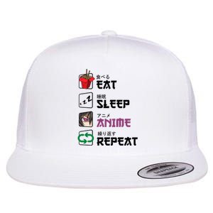 Eat Sleep Anime Repeat Flat Bill Trucker Hat