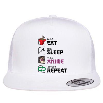 Eat Sleep Anime Repeat Flat Bill Trucker Hat