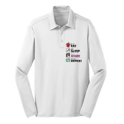 Eat Sleep Anime Repeat Silk Touch Performance Long Sleeve Polo