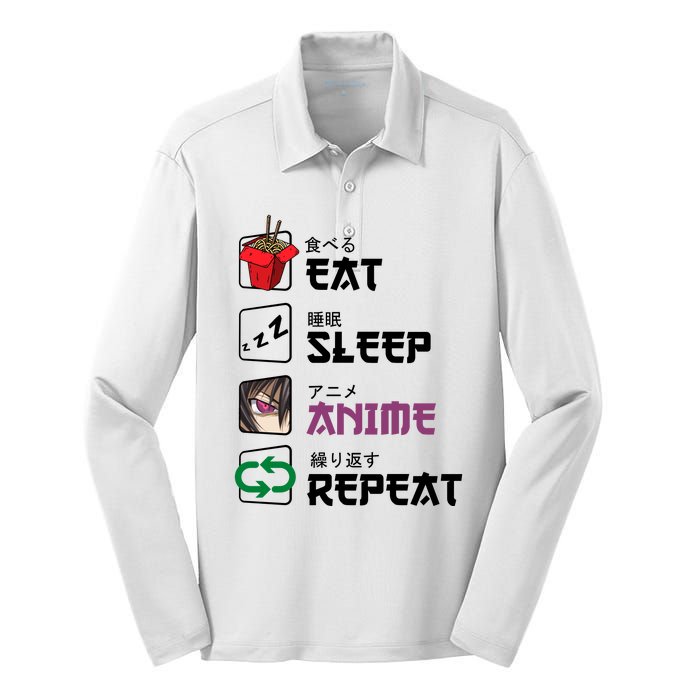 Eat Sleep Anime Repeat Silk Touch Performance Long Sleeve Polo