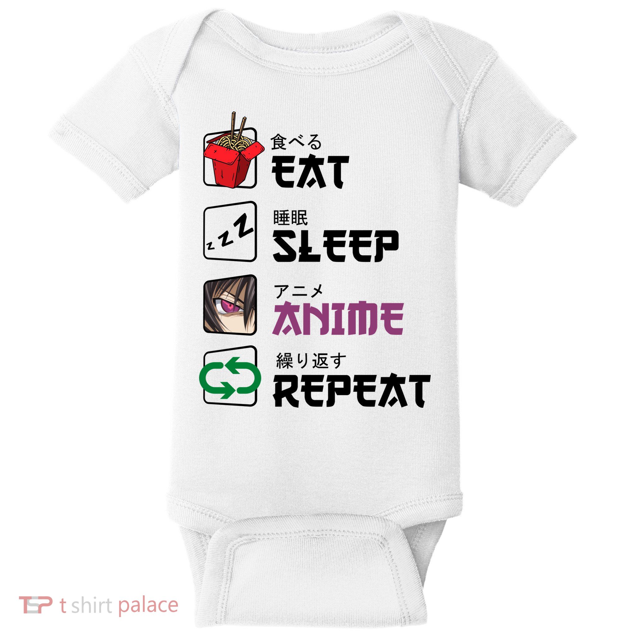 Eat Sleep Anime Repeat Baby Bodysuit