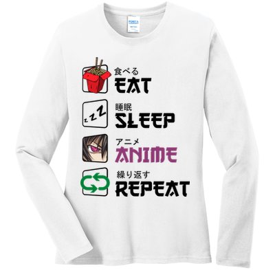 Eat Sleep Anime Repeat Ladies Long Sleeve Shirt