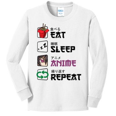 Eat Sleep Anime Repeat Kids Long Sleeve Shirt