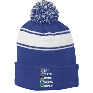 Eat Sleep Anime Gaming Repeat Kawaii Otaku Anime Manga Stripe Pom Pom Beanie