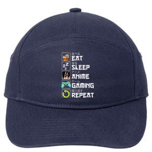 Eat Sleep Anime Gaming Repeat Kawaii Otaku Anime Manga 7-Panel Snapback Hat