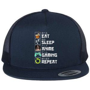 Eat Sleep Anime Gaming Repeat Kawaii Otaku Anime Manga Flat Bill Trucker Hat