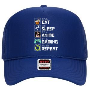 Eat Sleep Anime Gaming Repeat Kawaii Otaku Anime Manga High Crown Mesh Back Trucker Hat