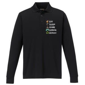 Eat Sleep Anime Gaming Repeat Kawaii Otaku Anime Manga Performance Long Sleeve Polo