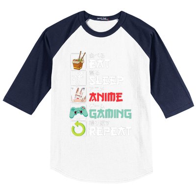 Eat Sleep Anime Gaming Repeat Kawaii Otaku Anime Manga Baseball Sleeve Shirt