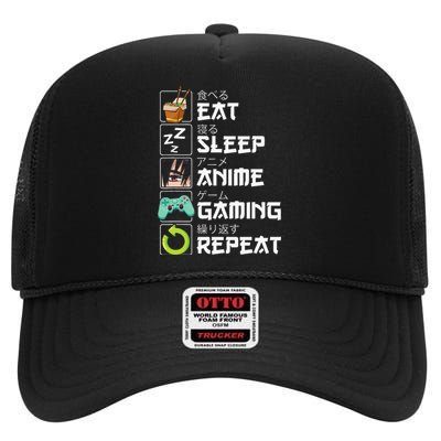 Eat Sleep Anime Gaming Repeat Kawaii Otaku Anime Manga High Crown Mesh Back Trucker Hat