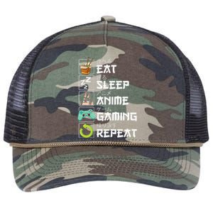 Eat Sleep Anime Gaming Repeat Kawaii Otaku Anime Manga Retro Rope Trucker Hat Cap