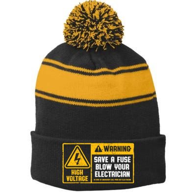 Electrician Save A Fuse Funny Lineman Wireman Retro Vintage Stripe Pom Pom Beanie