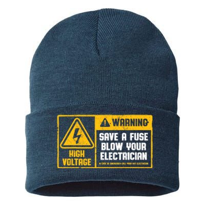 Electrician Save A Fuse Funny Lineman Wireman Retro Vintage Sustainable Knit Beanie