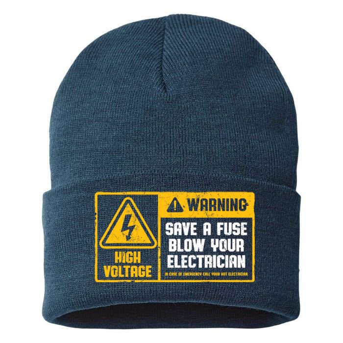 Electrician Save A Fuse Funny Lineman Wireman Retro Vintage Sustainable Knit Beanie