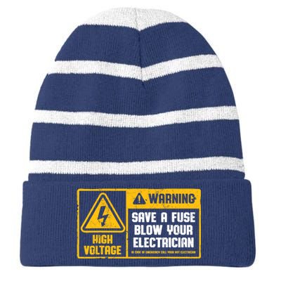 Electrician Save A Fuse Funny Lineman Wireman Retro Vintage Striped Beanie with Solid Band