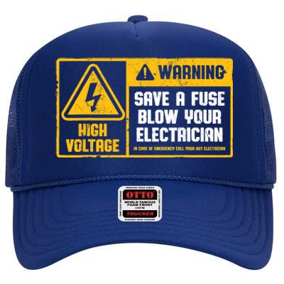 Electrician Save A Fuse Funny Lineman Wireman Retro Vintage High Crown Mesh Back Trucker Hat