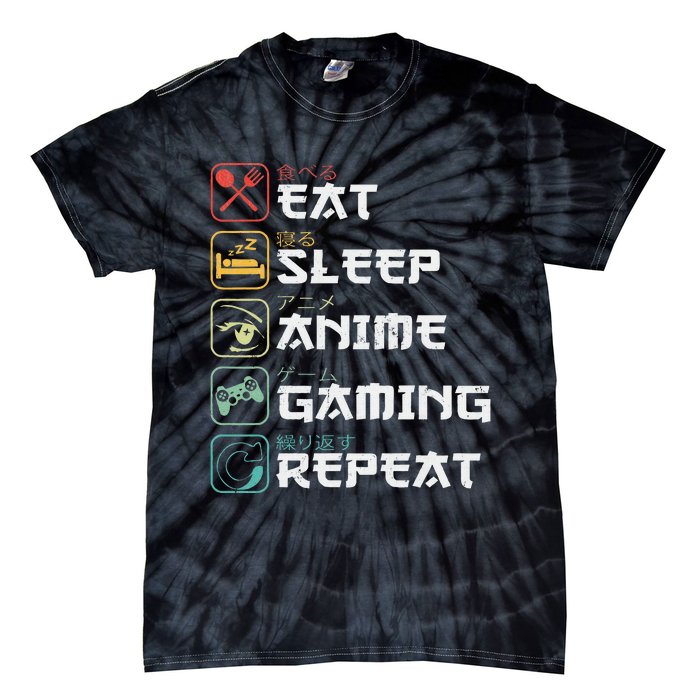 Eat Sleep Anime Gaming Repeat Retro Otaku Anime Manga Tie-Dye T-Shirt