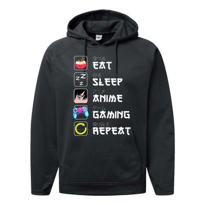 Eat Sleep Anime Gaming Repeat Japan Kawaii Manga Anime Gifts Performance Fleece Hoodie