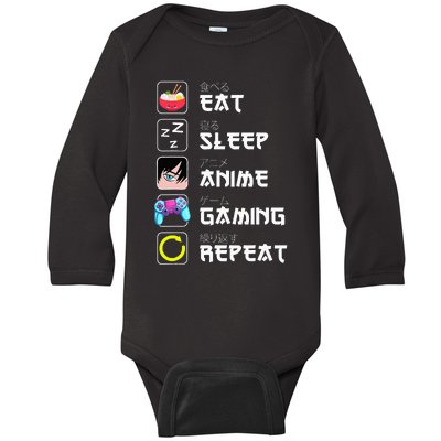 Eat Sleep Anime Gaming Repeat Japan Kawaii Manga Anime Gifts Baby Long Sleeve Bodysuit