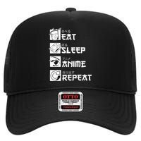 Eat Sleep Anime Repeat Manga High Crown Mesh Back Trucker Hat