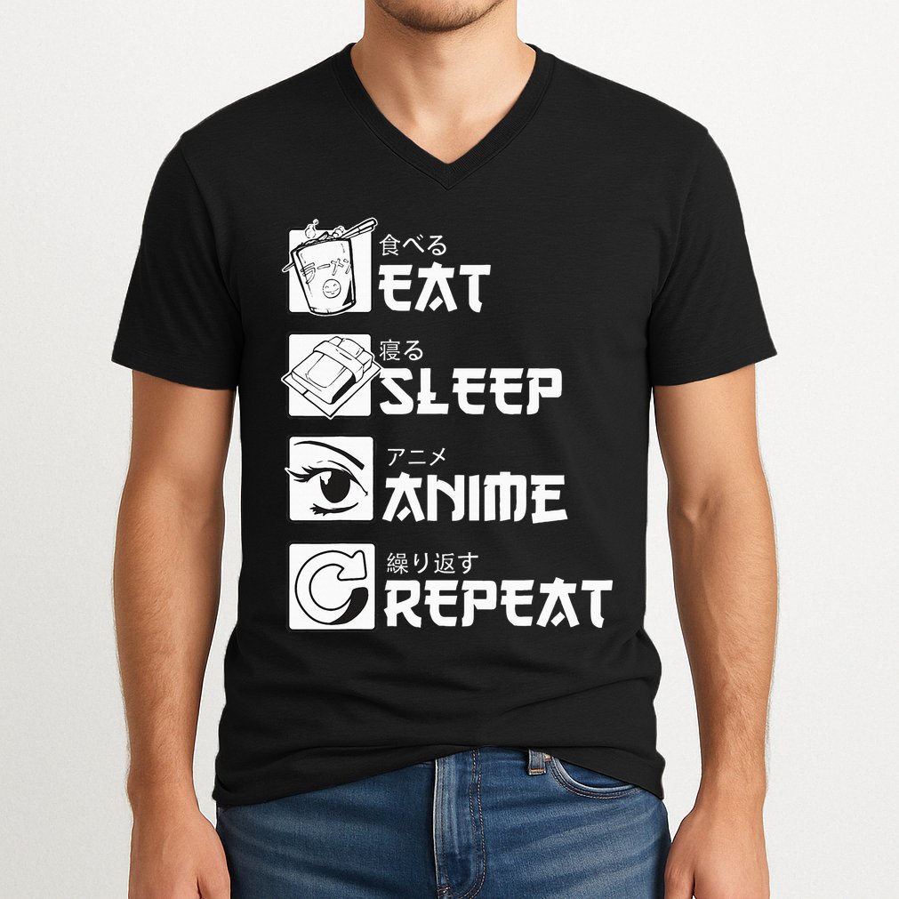 Eat Sleep Anime Repeat Manga V-Neck T-Shirt