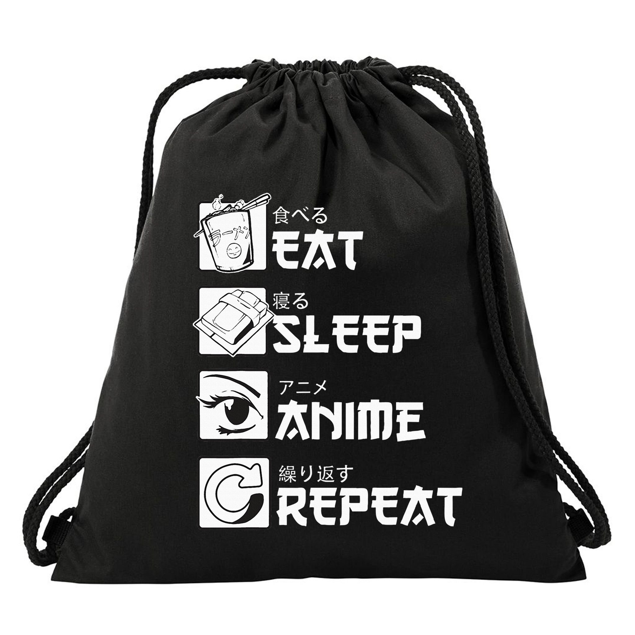 Eat Sleep Anime Repeat Manga Drawstring Bag