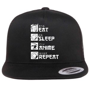 Eat Sleep Anime Repeat Manga Flat Bill Trucker Hat