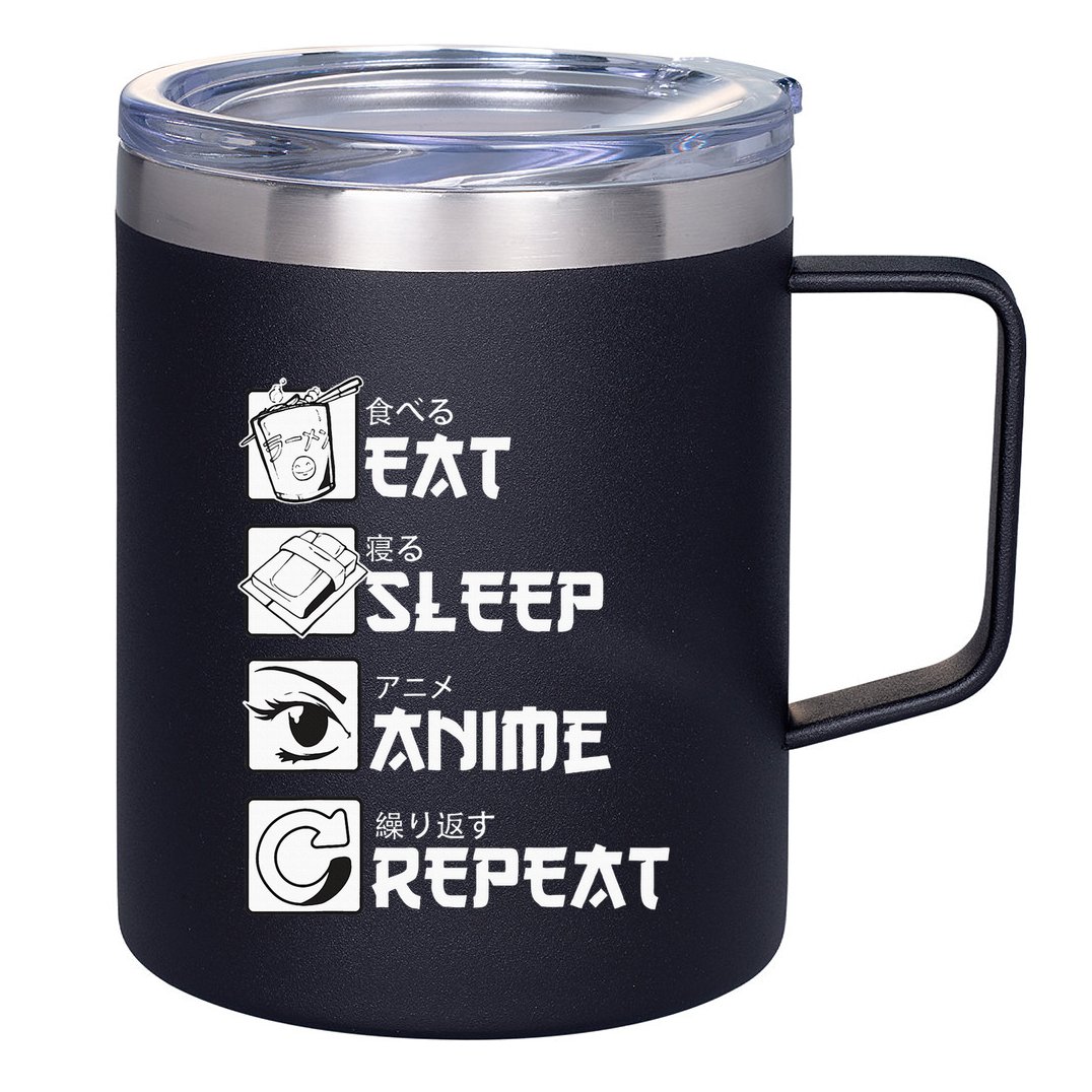 Eat Sleep Anime Repeat Manga 12oz Stainless Steel Coffee Mug
