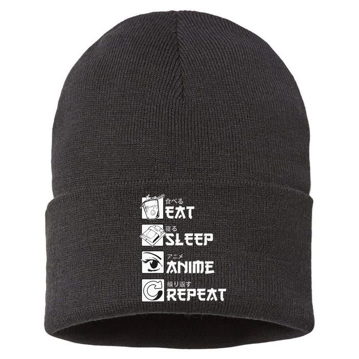 Eat Sleep Anime Repeat Manga Sustainable Knit Beanie