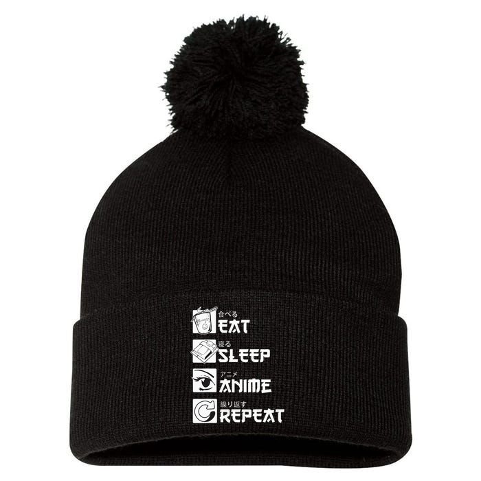 Eat Sleep Anime Repeat Manga Pom Pom 12in Knit Beanie