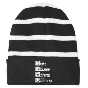 Eat Sleep Anime Repeat Manga Striped Beanie with Solid Band