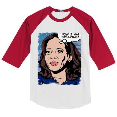 Now I Am Speaking Kamala Harris Kids Colorblock Raglan Jersey