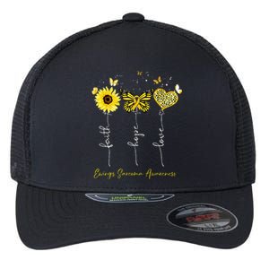 Ewings Sarcoma Awareness Faith Hope Love Leopard Sunflower Flexfit Unipanel Trucker Cap