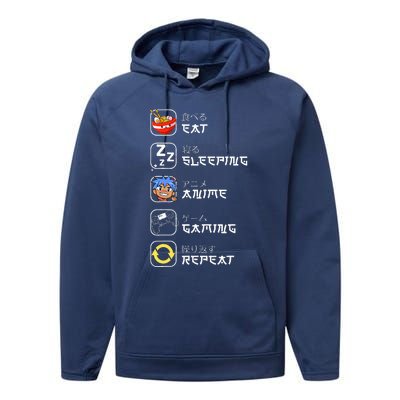 Eat Sleep Anime Gaming Repeat Japan Otaku Kawaii Manga Anime  Performance Fleece Hoodie