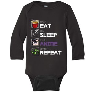 Eat Sleep Anime Repeat Kawaii Otaku Manga Japan Fan Kanji Baby Long Sleeve Bodysuit