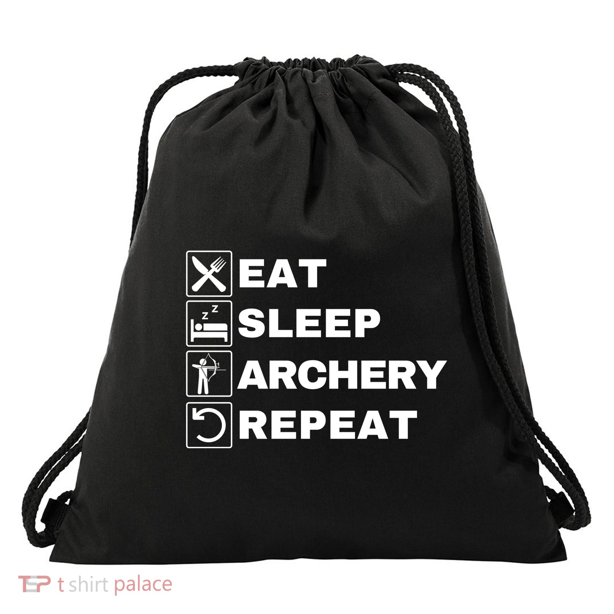 Eat Sleep Archery Repeat Bow And Arrow Archer Funny Archery Archer Bow & Arrow Drawstring Bag