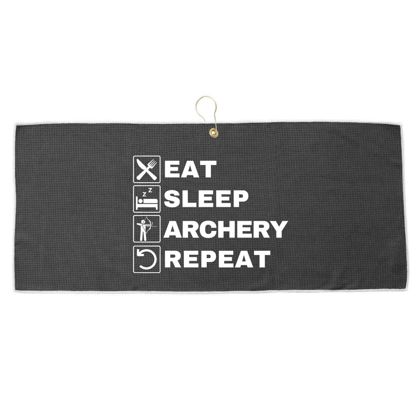 Eat Sleep Archery Repeat Bow And Arrow Archer Funny Archery Archer Bow & Arrow Large Microfiber Waffle Golf Towel