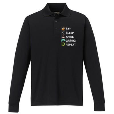 Eat Sleep Anime Gaming Repeat Kawaii Otaku Anime Manga Performance Long Sleeve Polo