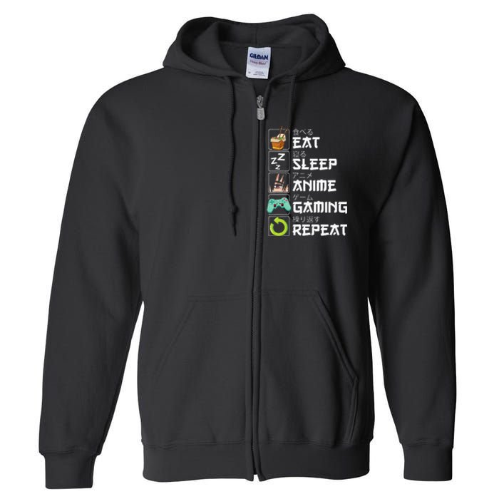 Eat Sleep Anime Gaming Repeat Kawaii Otaku Anime Manga Full Zip Hoodie