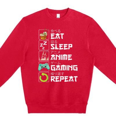 Eat Sleep Anime Gaming Repeat Kawaii Otaku Anime Manga Premium Crewneck Sweatshirt