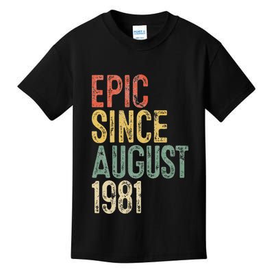 Epic Since August 1981 40th Birthday 40 Year Old Kids T-Shirt