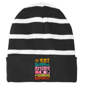 Eat Sleep Anime Gaming Repeat Kawaii Otaku Anime Manga Striped Beanie with Solid Band