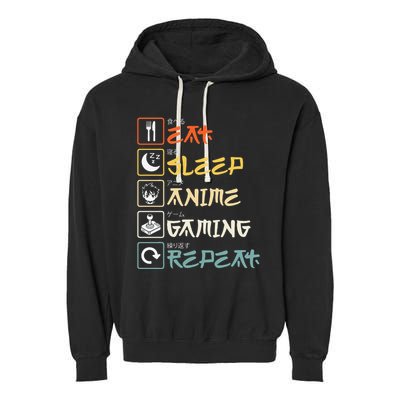 Eat Sleep Anime Gaming Repeat Gamer Gift Garment-Dyed Fleece Hoodie