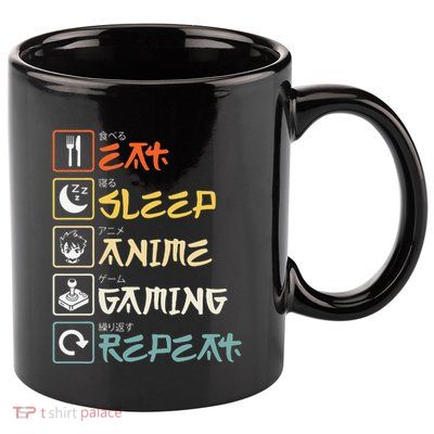 Eat Sleep Anime Gaming Repeat Gamer Gift 11oz C Handle Ceramic Mug
