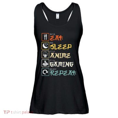 Eat Sleep Anime Gaming Repeat Gamer Gift Ladies Essential Flowy Tank