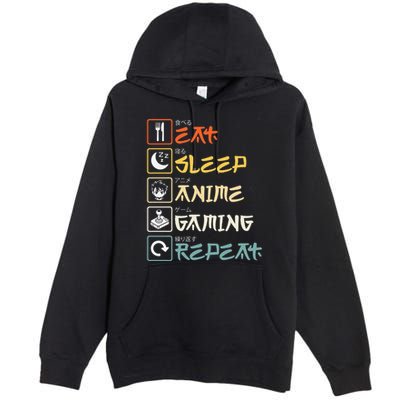 Eat Sleep Anime Gaming Repeat Gamer Gift Premium Pullover Hoodie